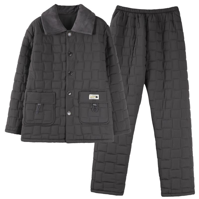 Pajamas Men'S Winter Coral Fleece Thickened Fleece Three-Layer Padded Jacket Autumn And Winter Warm Down Padded Homewear