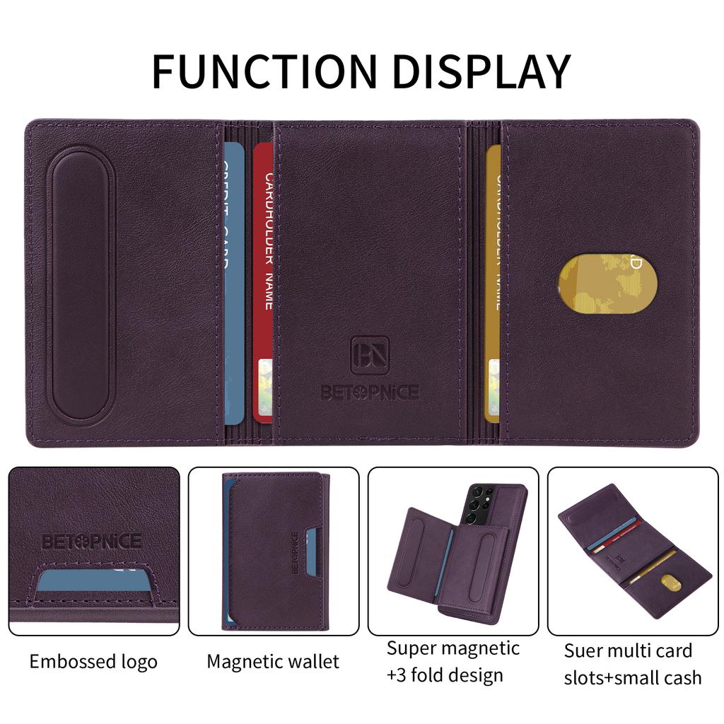For Samsung Galaxy S21 Ultra 5G Magnetic Case BETOPNICE Leather Phone Cover Kickstand with Detachable Card Bag