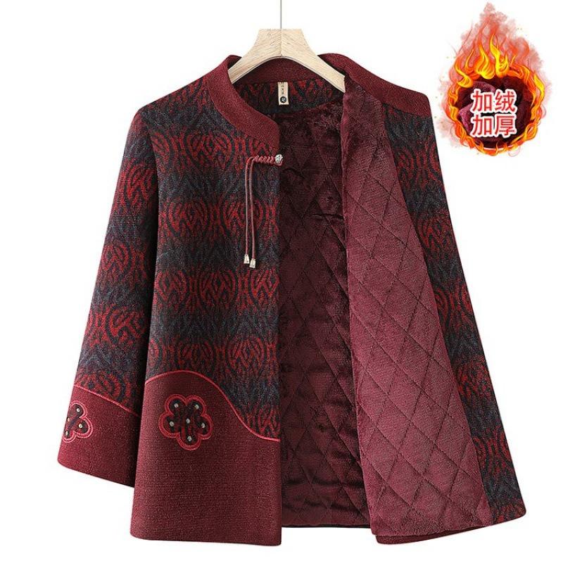 Women's Clothing Autumn and Winter Old Lady Woolen Old Clothes Winter Clothing Plush Thickened Jacket To Keep Warm