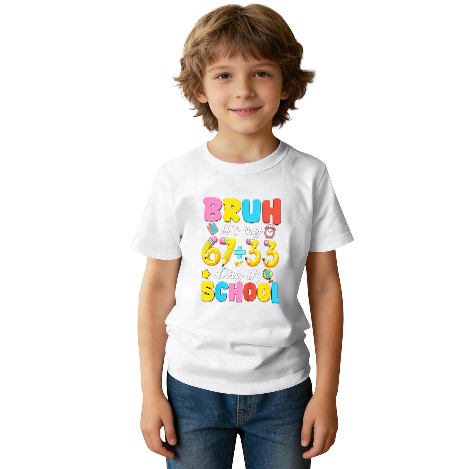 

Fashionable Round Neck Short Sleeve Work Clothes Printed Tops For KID Summer Tops 160 білий