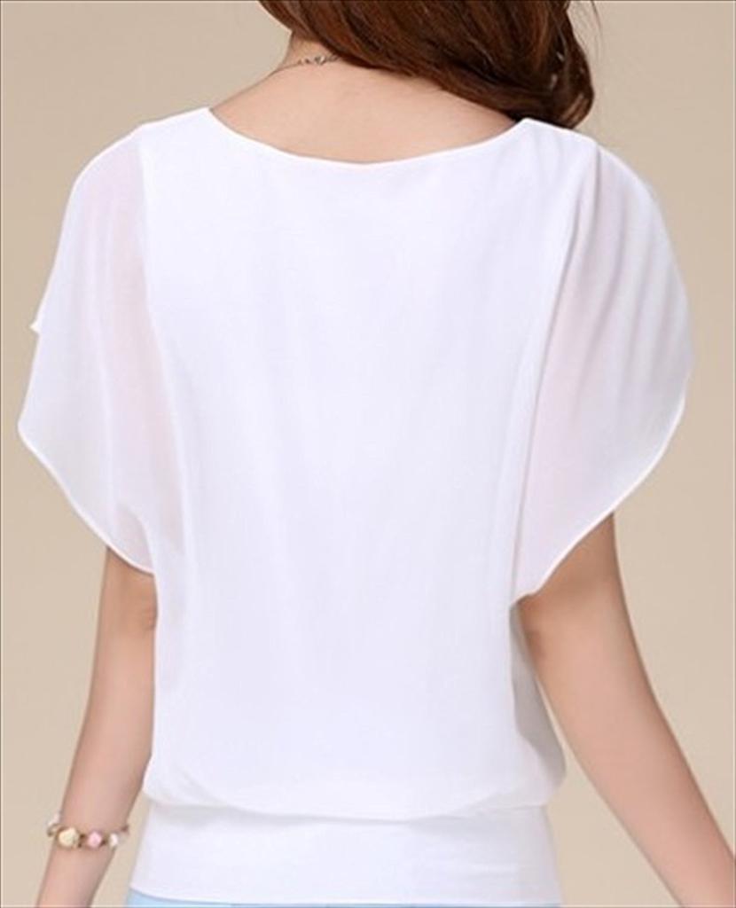 Blouse Shirt Chiffon Short Sleeve Top Cut and Sew Butterfly Flare Sleeve 7002 Tunic Blouse White Blouse Flare Sleeve 7002 [Lunar Berry] Women's (XL,