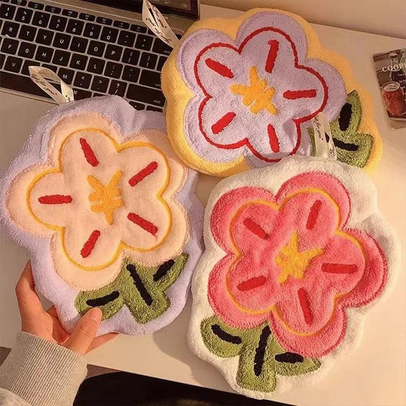 Blumenform Handtuch Super Saugfähig Reinigungstuch Badezimmer Küche Aufhängbar Handwisch Tuch Verdickt Taschentuch Spültuch