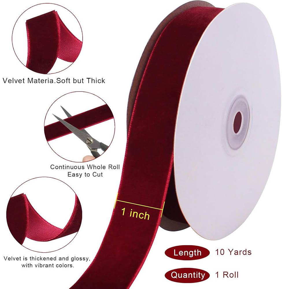 

10 Yards Burgundy Velvet Ribbon 1 Inch for Christmas Tree,Dark Red Velvet Christmas Ribbon for Gift Wrapping Holiday Decorations 2.5cm-10m