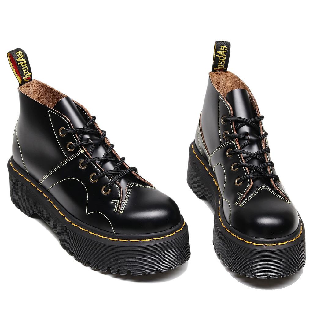 New hole monkey face shoes locomotive boots women's, leather British short boots round head men's and women's thick soles heightening muffin shoes
