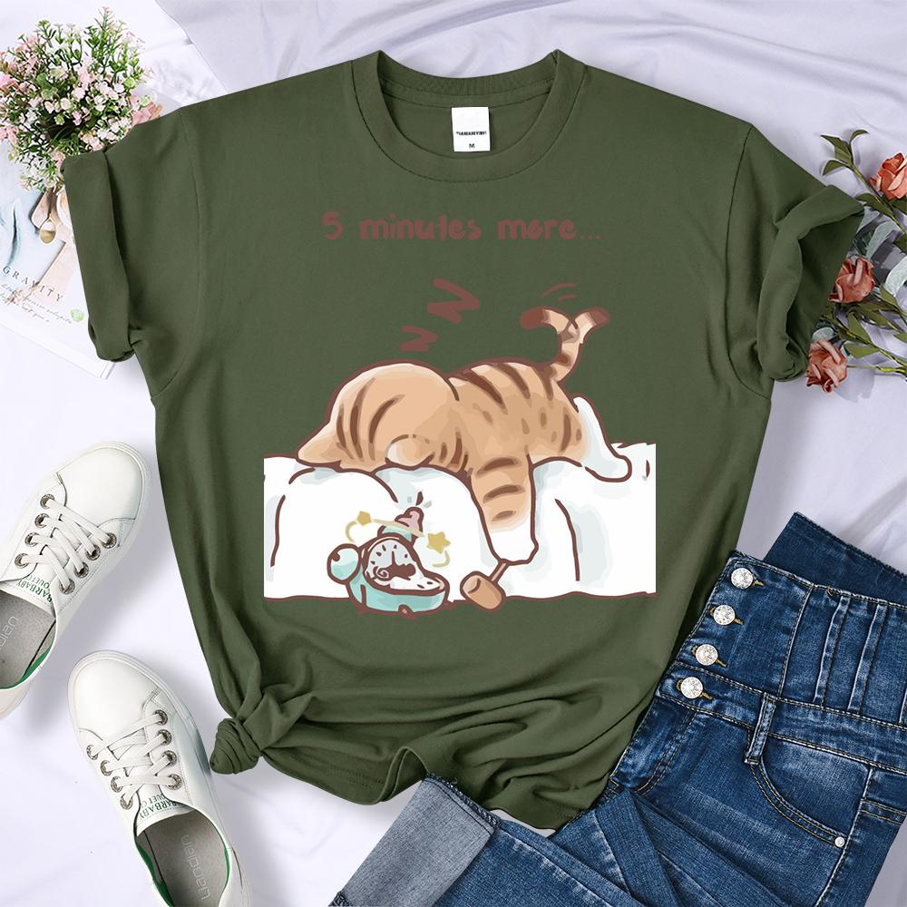 Die Katze, die immer schlafen will Musterdesign Damen T-Shirts Sommer All-Match Kleidung Trendy O-Ausschnitt T-Shirt Y2K Hip Hop Top