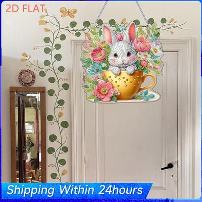 Easter Flower 2D Flat DIY Diamond Painting Kits Acrylic Round Drill Diamond Pendants for Adults Gift Home Wall Or Window Decor