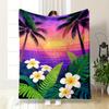 Tropical Sunset with Palm Trees & Flowers Flannel Blanket for Bedroom, Living Room, Sofa, and Nap Sofas