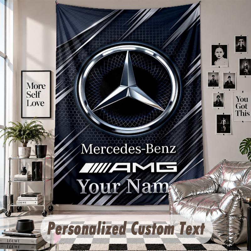 Wall Hanging Tapestry With Custom Name & Text, Mercedes Trucks Decorative Tapestry For Bedroom