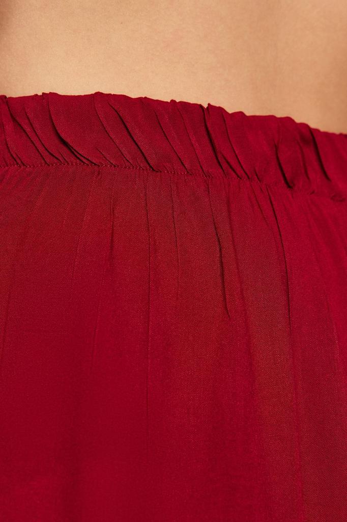 Women's Style Plus Size Claret Red Double Breasted Collar Tied Woven Pajama Set