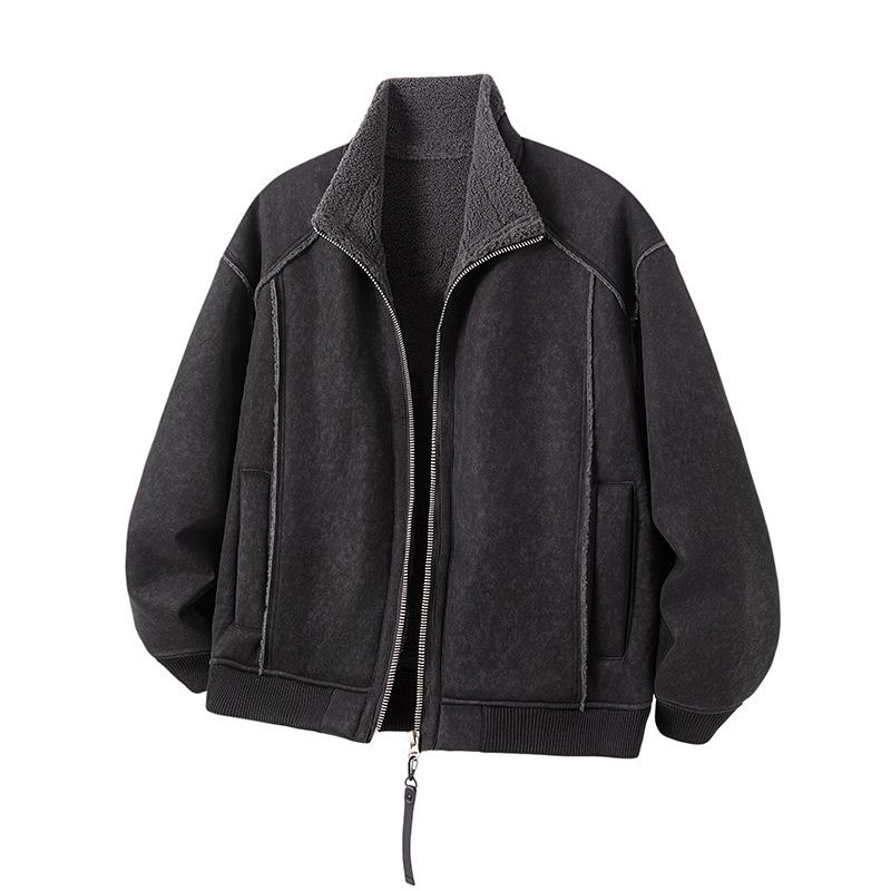 

Mu Yuan Retro Maillard Unisex Lamb Wool Fur Cotton Jacket with Stand-up Collar L (120-140kg) чорний