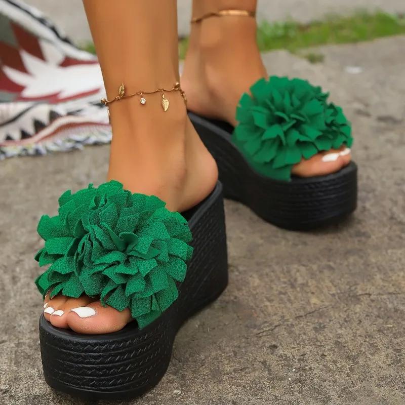 Fashion 2025 Plus Size Ladies Shoes Open Toe Women's Slippers Platform Casual Slippers Women Floral Round Toe Super High Wedges Sandal