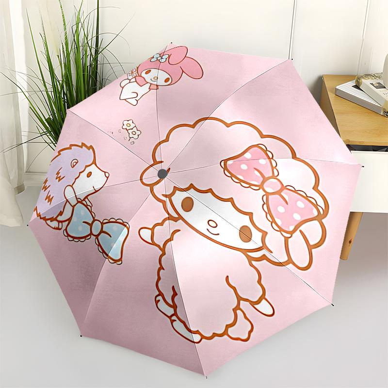 

1pc My Melody & Little Twin Stars Automatic Folding Umbrella - Cute Cartoon Design, Portable 3-Fold Design with 8-Rib Iron Frame, Perfect Gift for Fan