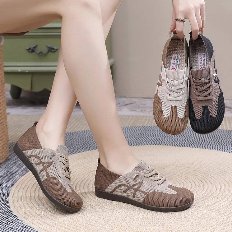Women New Summer Mesh Shoes Casual Breathable Lace Up Shoe Versatile Retro Flats Lightweight Non Slip Mother Shoes Zapatos Mujer