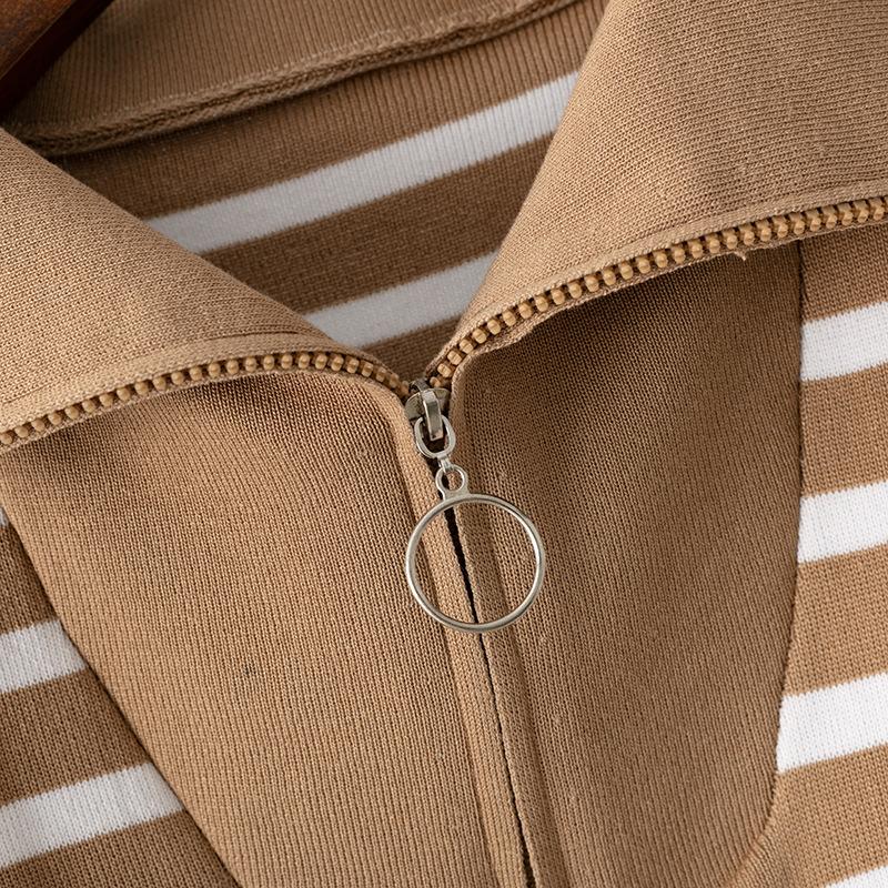 POLO Collar Striped Sweater Set Women's Autumn and Winter Loose Fashion Casual Knitting Two-piece Set