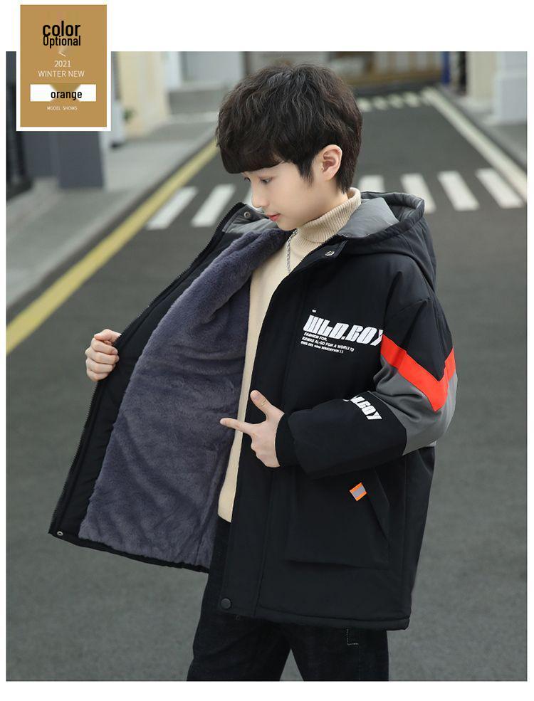 Boys' Thick Fleece-Lined Winter Coat - Cotton-Padded, Warm Fashion Jacket for Big Kids
