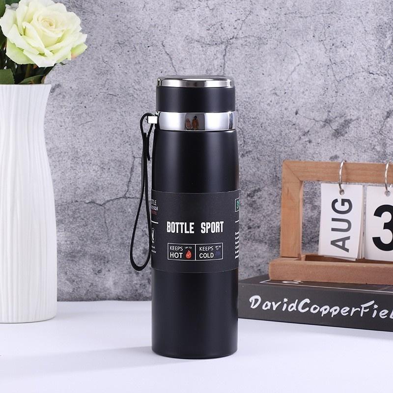 

33oz large stainless steel insulated bottle with handle and straw lid, heavy duty vacuum water jug for camping travel gym 1000ml чёрный
