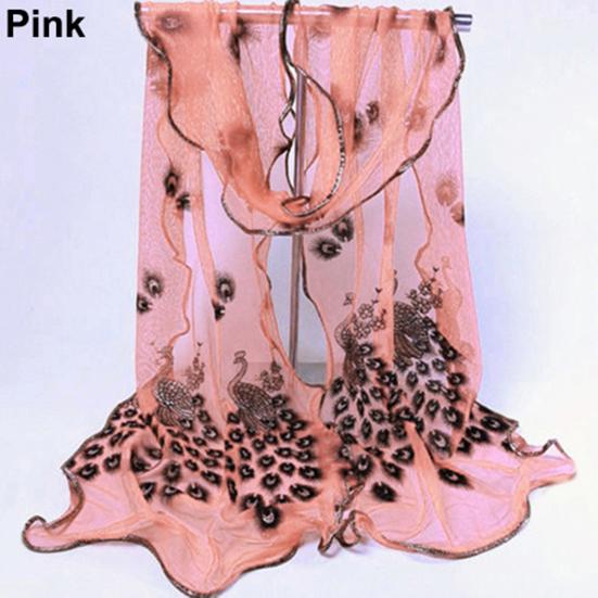 Women Fashion Peacock Flower Embroidered Lace Scarf Long Soft Wrap Shawl Stole