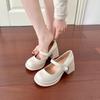 Small Leather Shoes Single Shoes Season New Sweet White Waterproof Table Thick High Heel Mary Jane Shoes Women