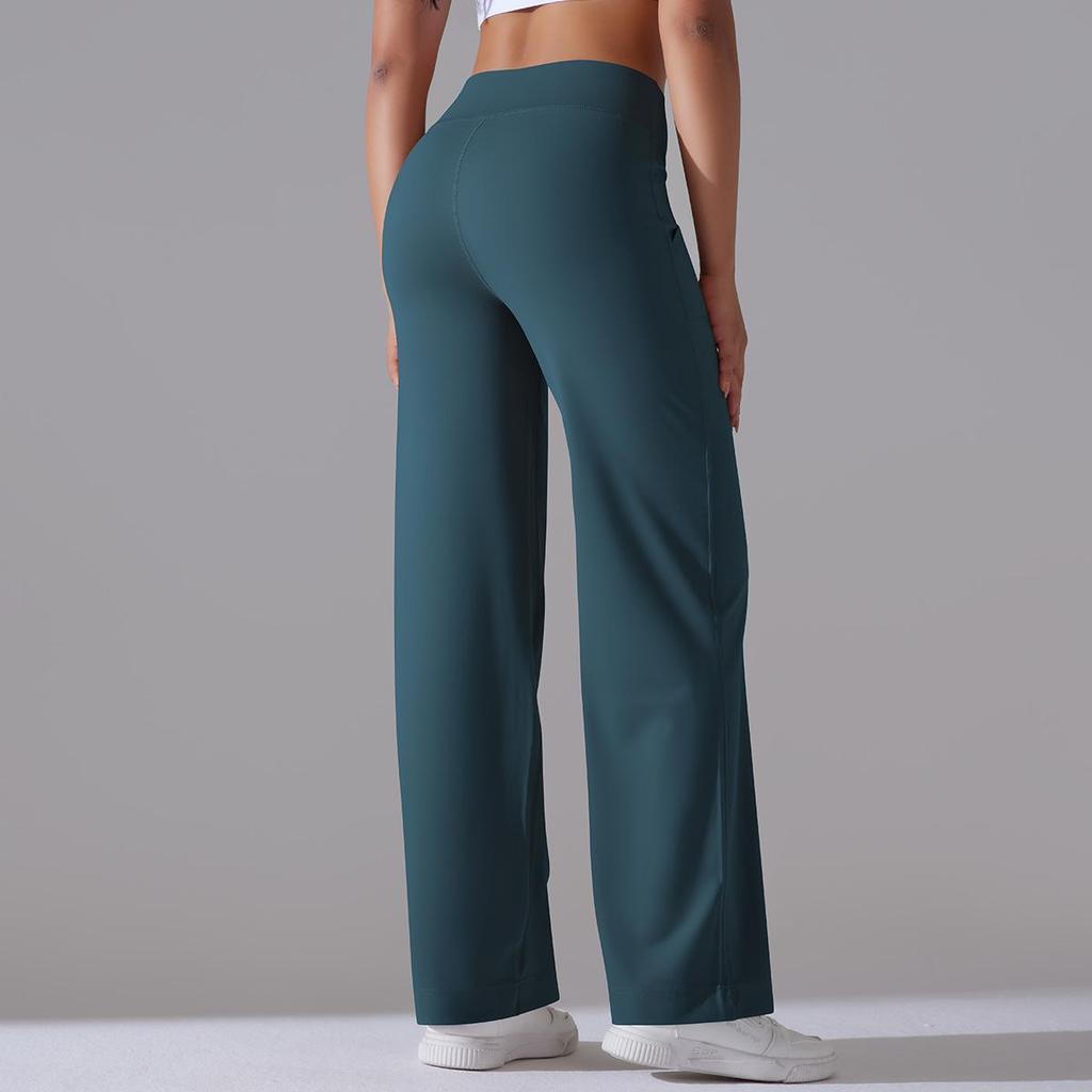 Brushed Breathable High-Waisted Wide-Leg Cropped Yoga Pants with Pockets