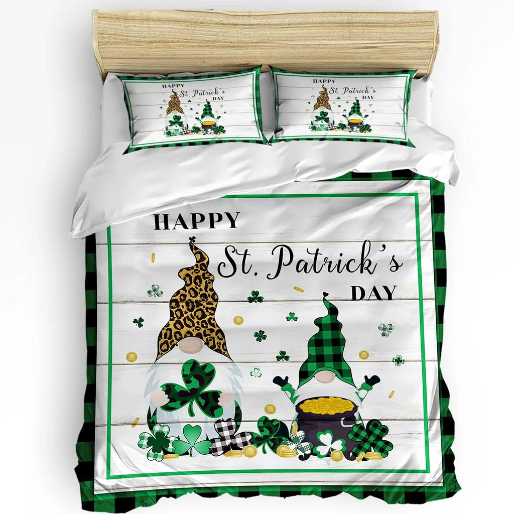 St. Patrick'S Day King Queen Bedding Set Lucky Shamrocks Duvet Cover Irish Clover Celebration Day Party Polyester Quilt Cover