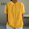 Women Shirt Casual Doll Collar Buttons Half Placket Short Blouse Sleeve Single Breasted Solid Color Loose Fit