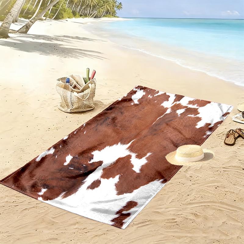 Rustikales Rindsleder-Stil-Druck Strandtuch, Großes Weiches Schnelltrocknendes Handtuch für Strand Camping Schwimmen