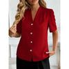 Women's New Summer V-neck Fashion Button Casual Business Short-sleeved Shirt