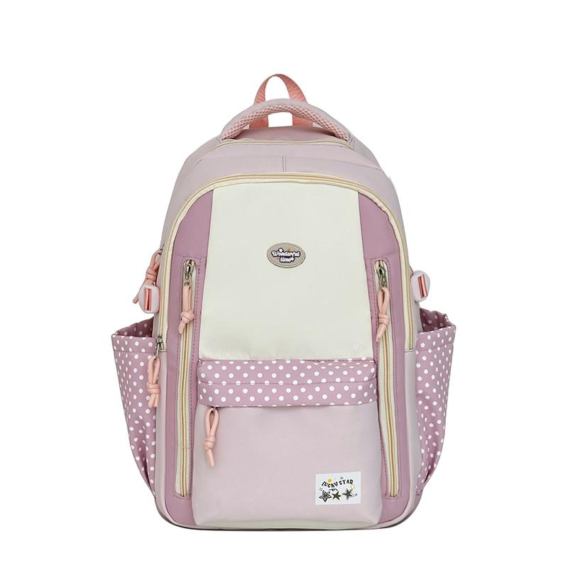 Dot Color Block Backpack Preppy Schoolbag Large Capacity Lightweight Backpack