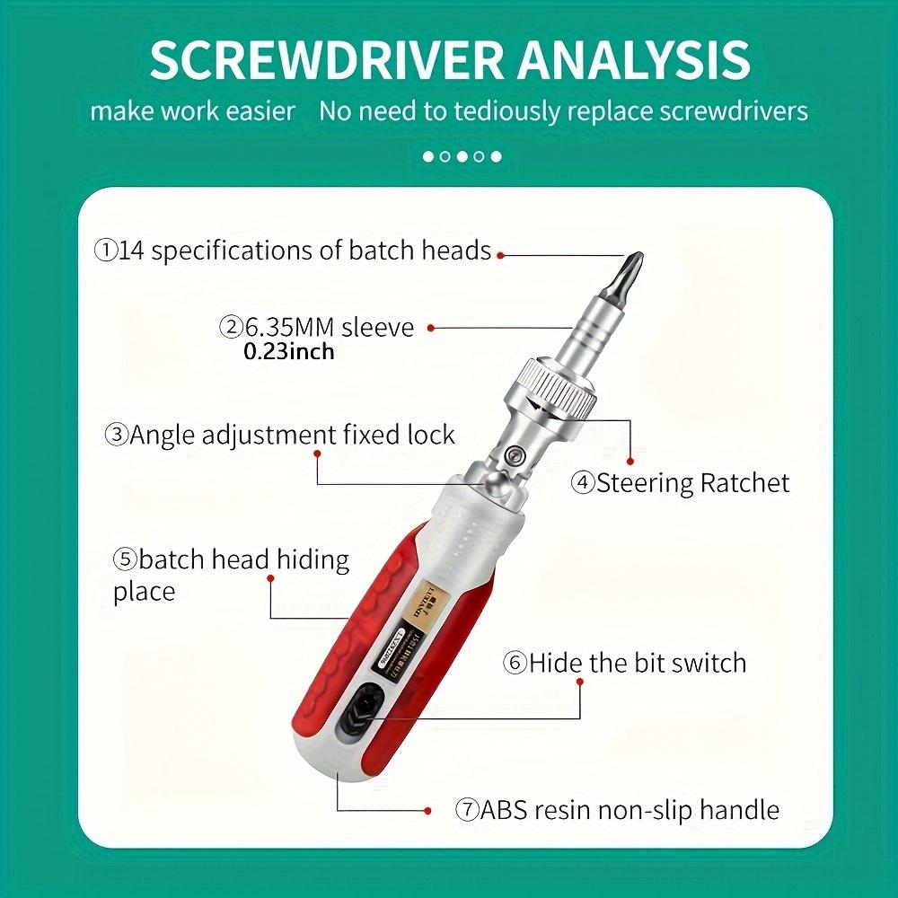 15in 1 Portable Precision Ratchet Screwdriver Set with Magnetic Bit, Multifunctional Repair Tool Combination Tool
