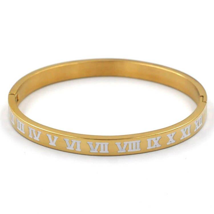 Vintage Roman Letter Bangles & Bracelets for Women Black Gold Numeral Color Charm Cuff Bangles Stainless Steel Jewelry