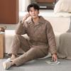 Men's three-layer padded pajamas winter thickened woven pure cotton warm padded jacket anti-static loungewear large size set