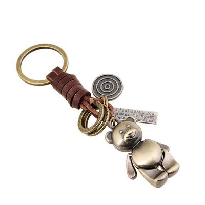 Porte-clés en cuir irrégulier Feuille Ours Porte-clés de voiture Porte-clés vintage