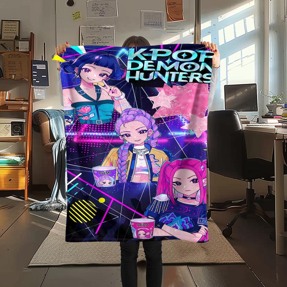 1PC Kpop Demon Hunters Print Flannel Blanket, High quality All Seasons, Home Decor, Warmth and Comfort, Perfect for Christmas Gifts