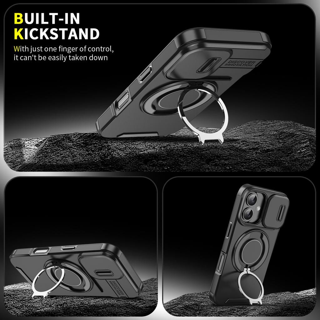 Suitable for iPhone 16 15 14 Plus 13 12 Pro Max 16E 360 Degree Rotating Magnetic Bracket With Camera Protection Phone Case