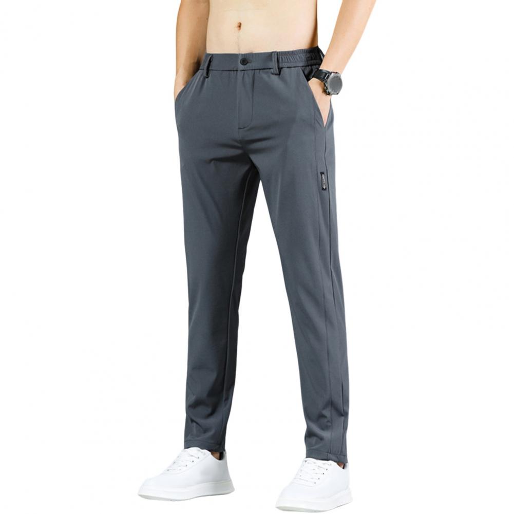 Jinmeige childrens clothing Heren Broek IJszijde Elastische Taille Effen Kleur Knoop Ritssluiting Slim Fit Dun Enkellengte Sportbroek Dagelijks Casual Lang T 30 donkergrijze kleur