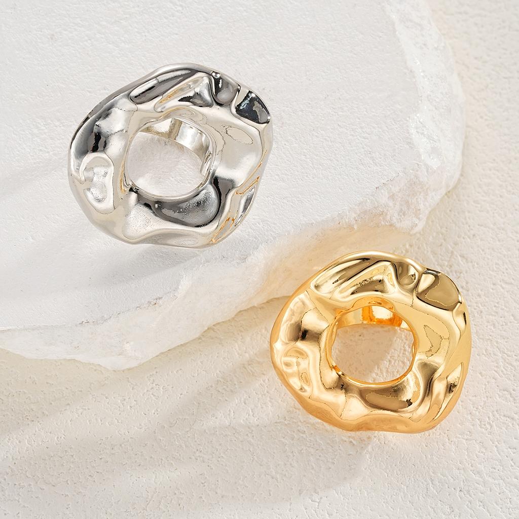 2Pcs/Set Geometric Irregular Big Round Rings For Women Simple Gold Silver Color Hollow Out Rings Set Trendy Female Party Jewelry