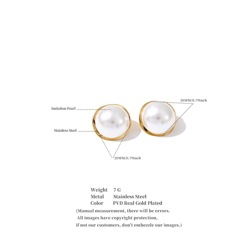 Eetit 20*20cm Smooth Simulated Pearls Round Stud Earrings for Women Stainless Steel Popular Waterproof Daily Jewelry Gala Gift