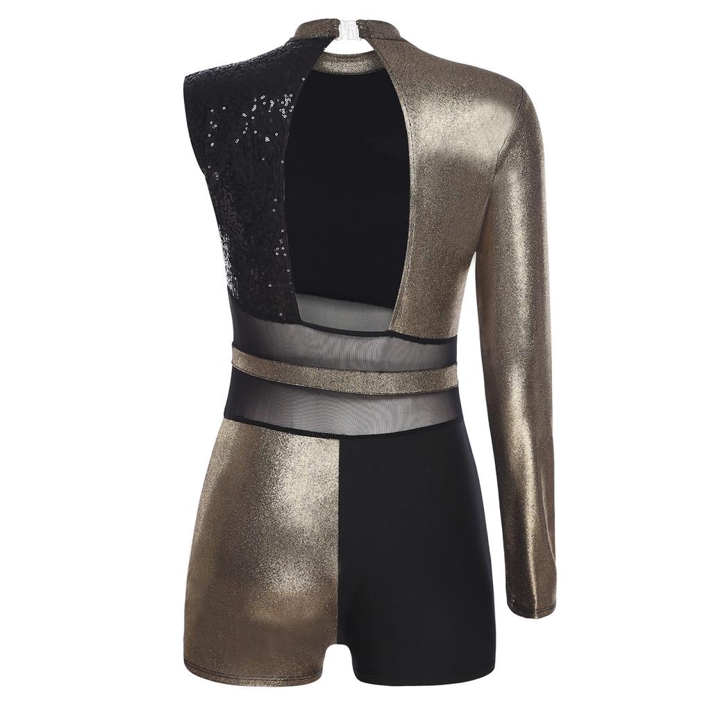 Professional Latin Dance Bodysuit for Women Glittery Sequins Backless Leotard Shiny Stage Performance Ballroom Wear