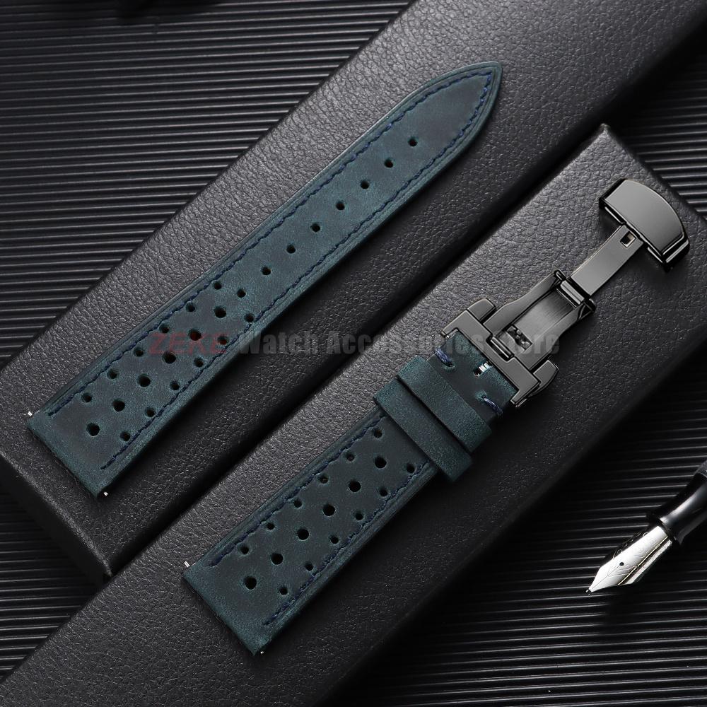 Quick Release Vintage Leather Watch Strap Stitching Cowhide Band for Omega 18/19/20/21/22/24mm Deployment Clasp Wrist Bracelet