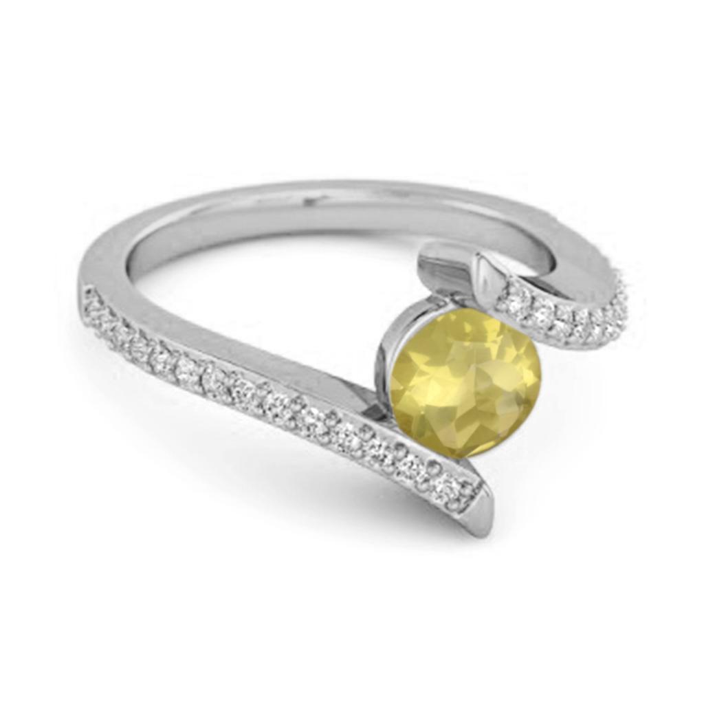 Lemon Quartz Contemporary Pave Bypass Ring - 925 Sterling Silver