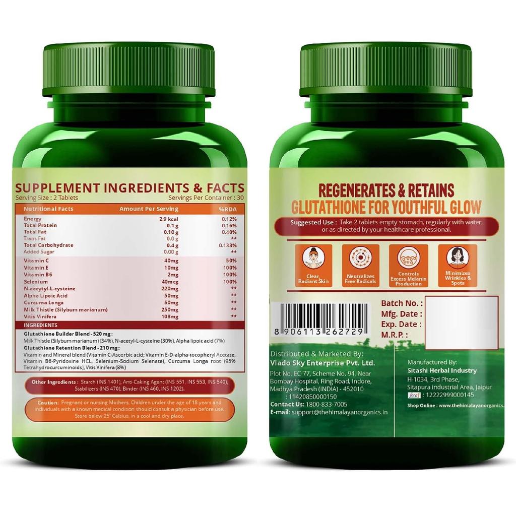 Vlado’s Himalayan Organics Glutathione Builder 60 Tablets Antioxidant Support For Bright Looking Skin Men Women Pack Of 1
