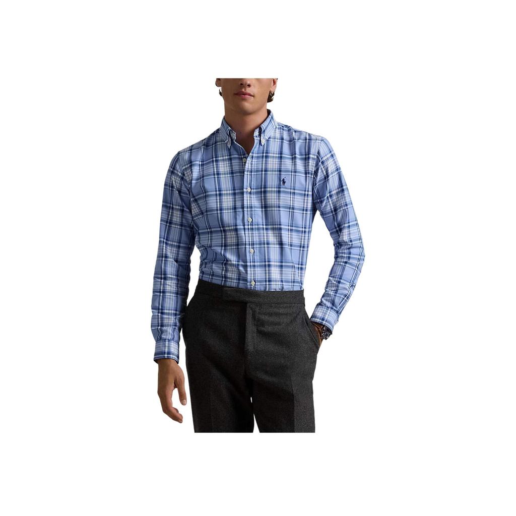 Polo Ralph Lauren Logo Embroidered Plaid Button-Down Long Sleeve Shirt Men Shirts Blue 71095177-401