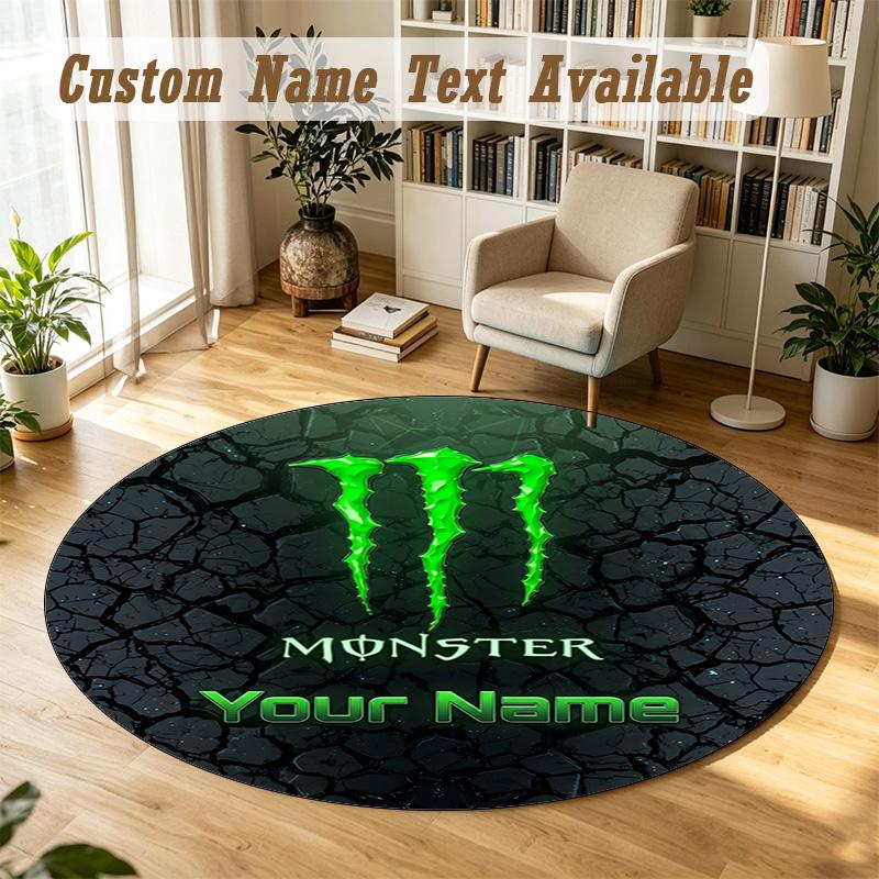 Round Rug Custom NameMonster Energy Pattern Non Slip Carpet Home Floor Decor