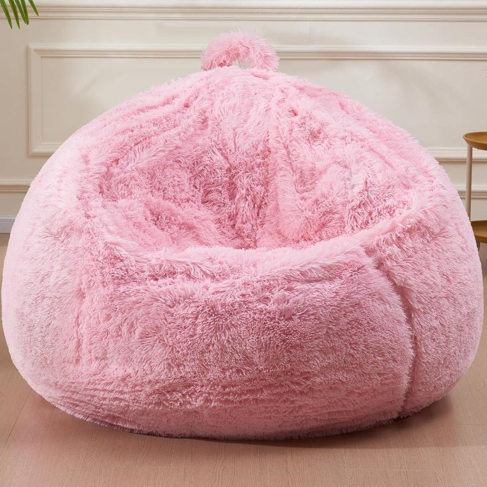Comfy Soft Fluffy Plush Lazy Sofa Cover Large Size Round Bean Bag Chair Cover Cozy Colorful Beanbag Sofa Cover Dorm Room