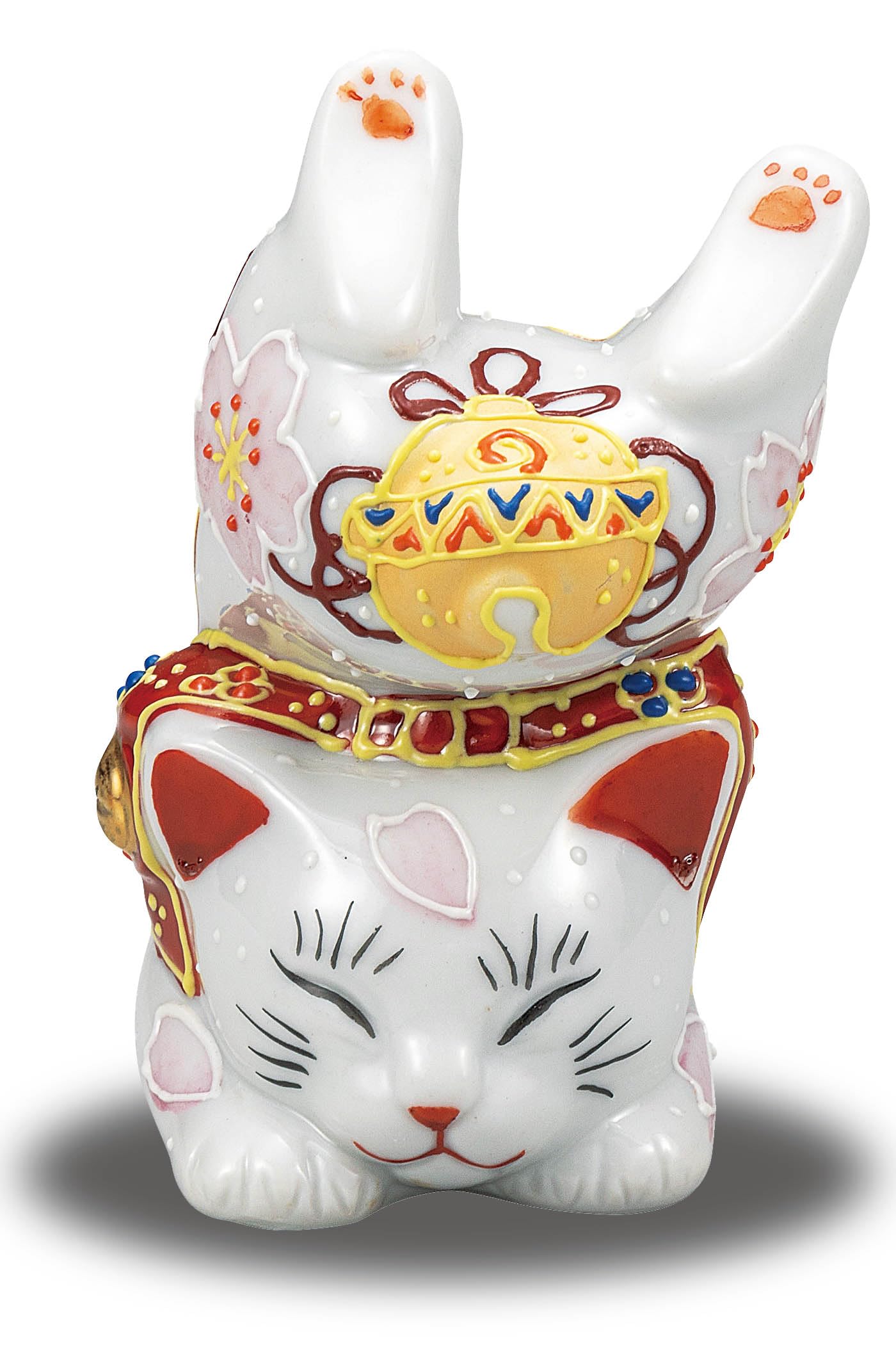 

Stylish Kutani ware lucky charm ornament featuring a standing cat and lucky Perfect for celebrating store and 77th Feng Shui and interior bell. белый