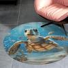 Cartoon Sea Turtle Round Rug Washable Area Rugs Indoor Circle Door Mat Soft Non-Slip Carpet for Living Room Bedroom Dining