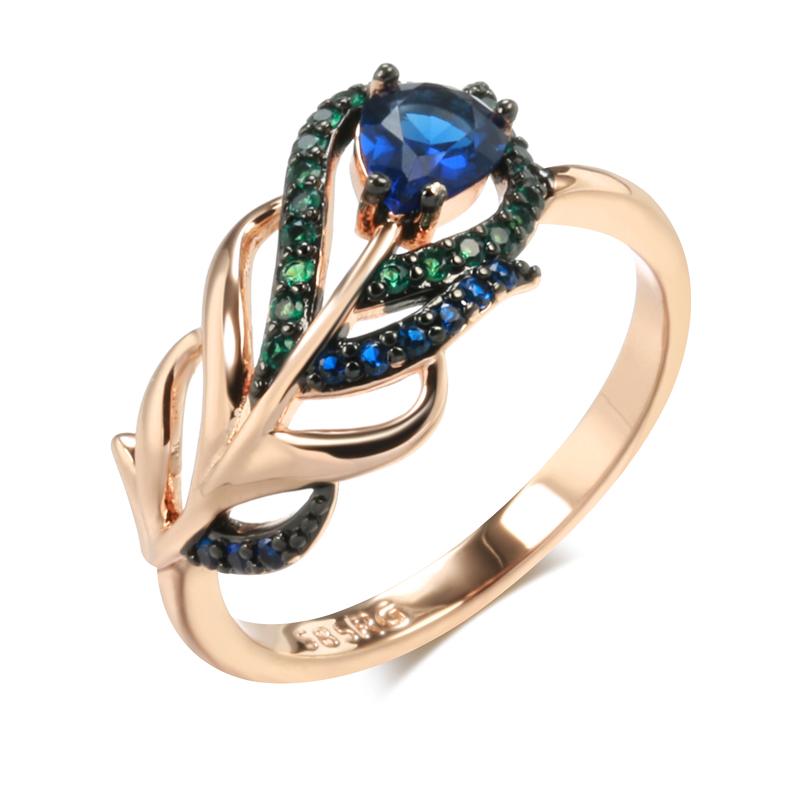

Luxury Blue Natural Zircon Ring For Women Rose Gold And Black Plating Vintage Crystal Leaf Daily Fine Jewelry 9