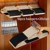 30Pcs (10pcs Pants Hangers + 20pcs Clips ) Anti-Slip & Stainless Steel | Compact Wardrobe Storage | White Orange Home Organizer