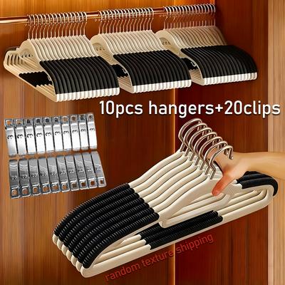 30Pcs (10pcs Pants Hangers + 20pcs Clips ) Anti-Slip & Stainless Steel | Compact Wardrobe Storage | White Orange Home Organizer