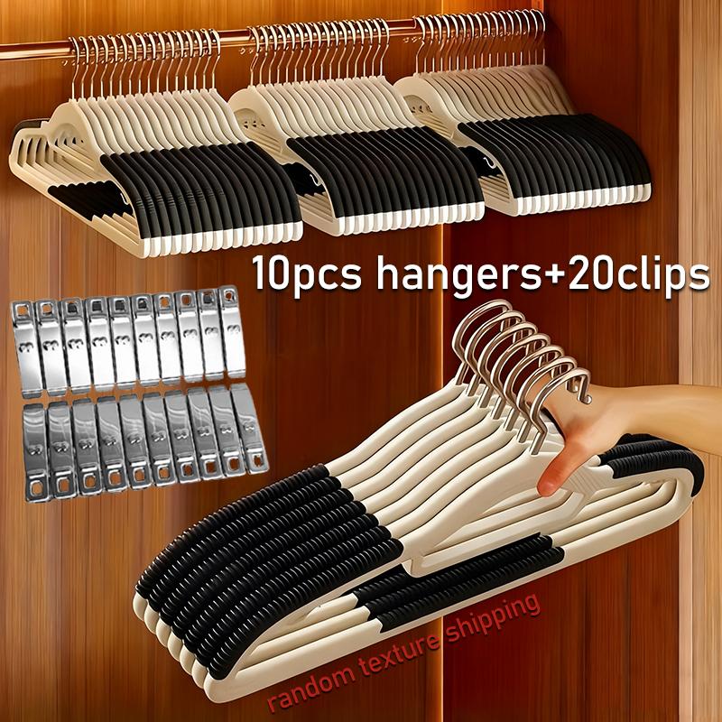 30Pcs (10pcs Pants Hangers + 20pcs Clips ) Anti-Slip & Stainless Steel | Compact Wardrobe Storage | White Orange Home Organizer